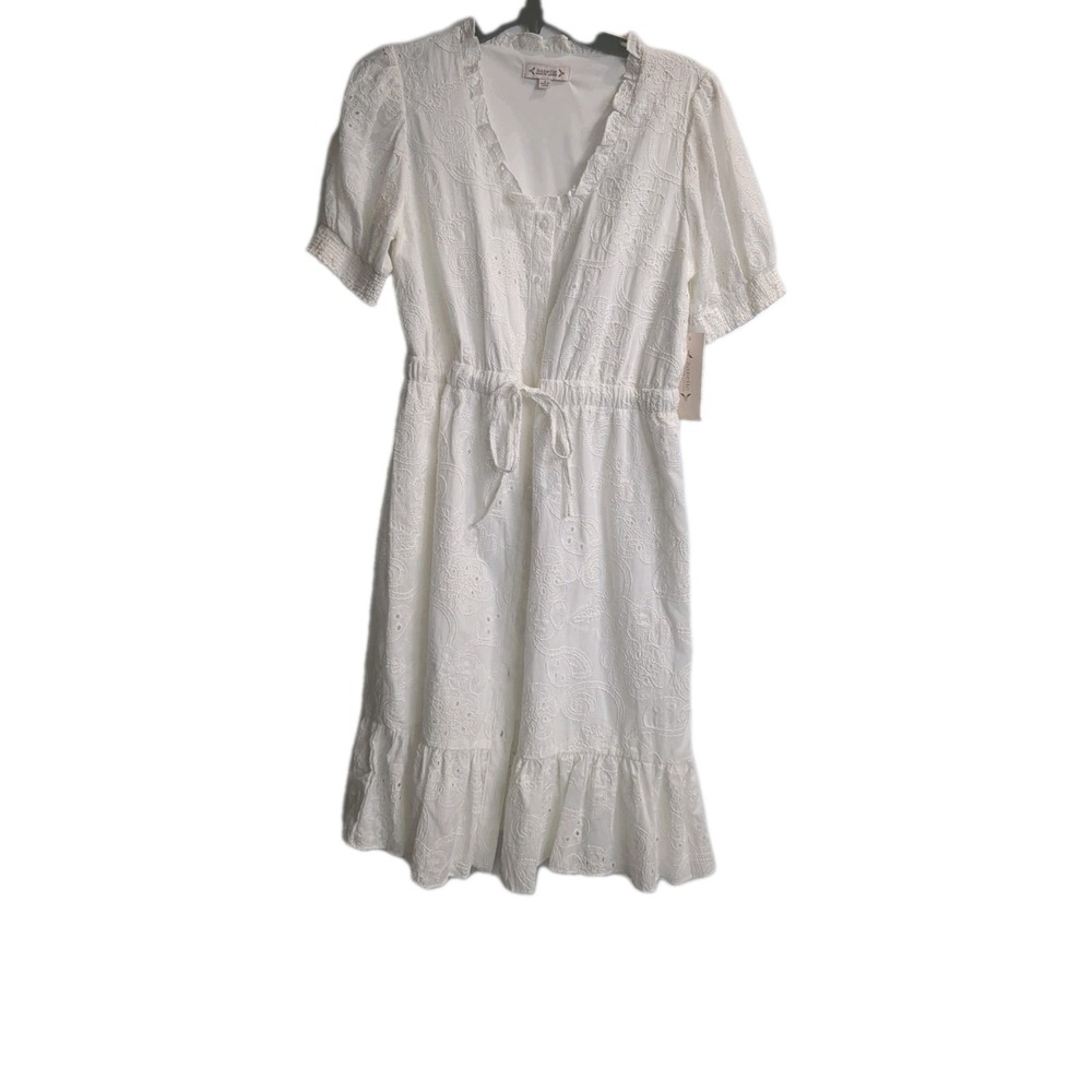 NWT Nanette Lepore White Cotton Lined Button Up Dress Size 8 ($148.00) With Belt